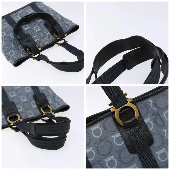 Salvatore Ferragamo Gancini Tote Bag Canvas Blue Gold Auth 139532 - Picture 16 of 16